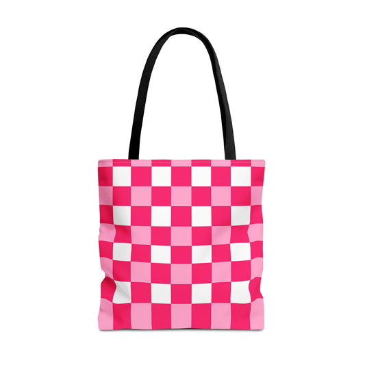 Pink Checkered Tote Bag