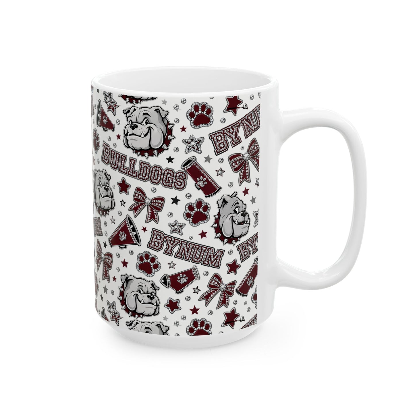 Bulldogs Pattern Ceramic Mug — BYNUM Paw Print & Mascot Coffee Cup (11oz/15oz)