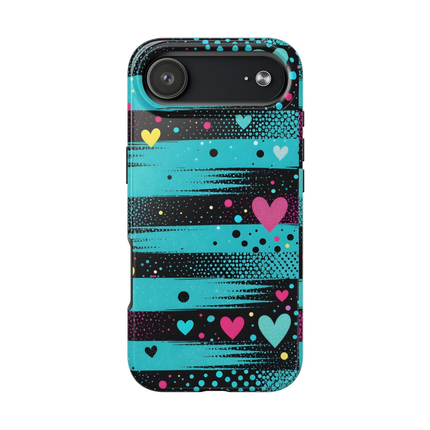 Teal Pop Heart Stripe Tough Phone Case