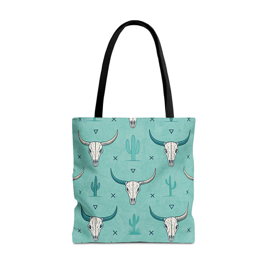 Turquoise Cactus & Cow Skulls Tote Bag