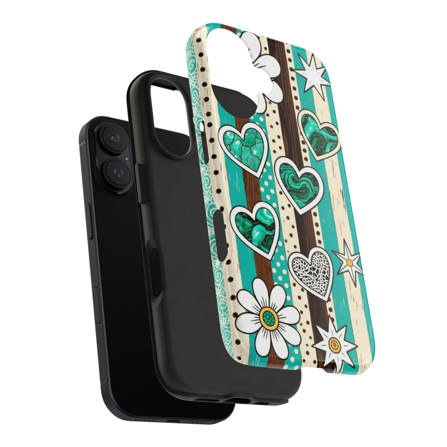 Turquoise Hearts & Daisies Tough Phone Case