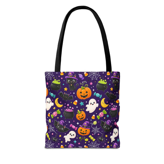 Halloween Pattern Tote Bag — Cute Ghosts, Pumpkins & Candy All-Over Print