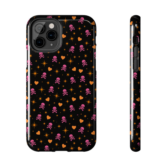 Pink Skull & Orange Heart Pattern Tough Phone Case