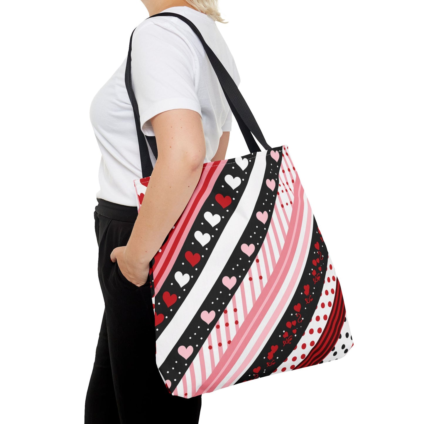 Hearts Diagonal Stripe Tote Bag