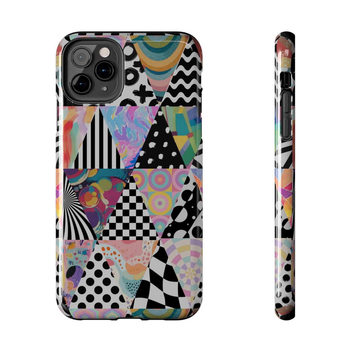 Retro Geometric Patchwork Design Tough Phone Case