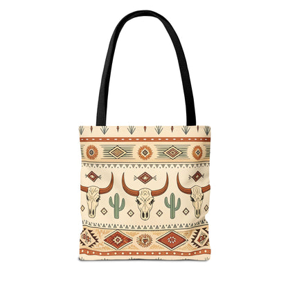Boho Desert Cow Skull & Cactus Tote Bag