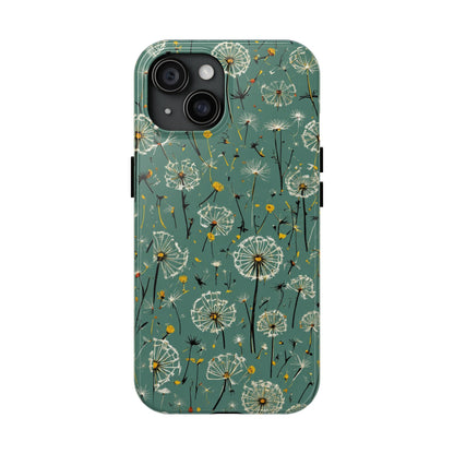 Teal Dandelion Floral Protective Cover Tough Phone Case