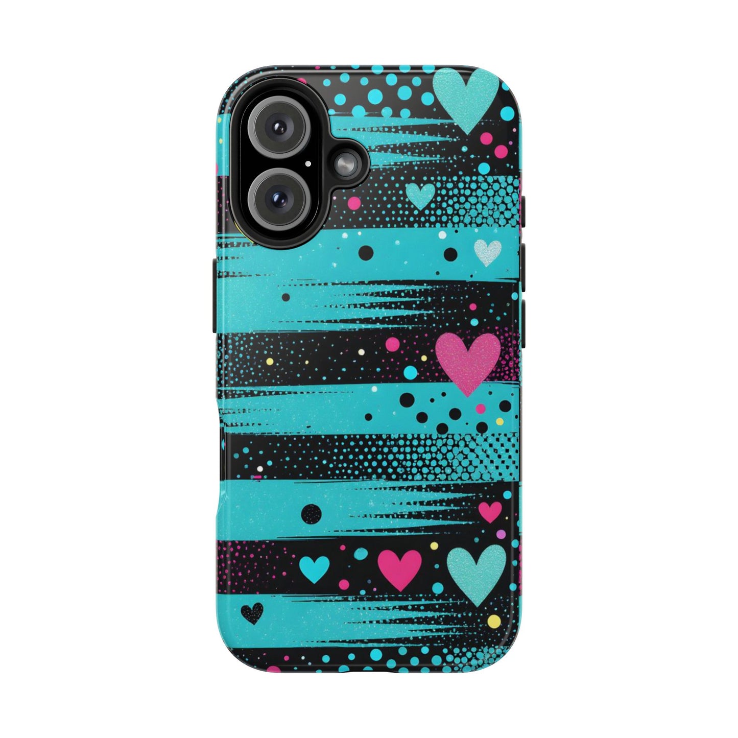 Teal Pop Heart Stripe Tough Phone Case
