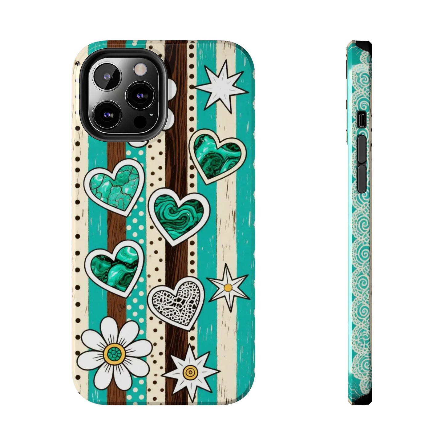 Turquoise Hearts & Daisies Tough Phone Case