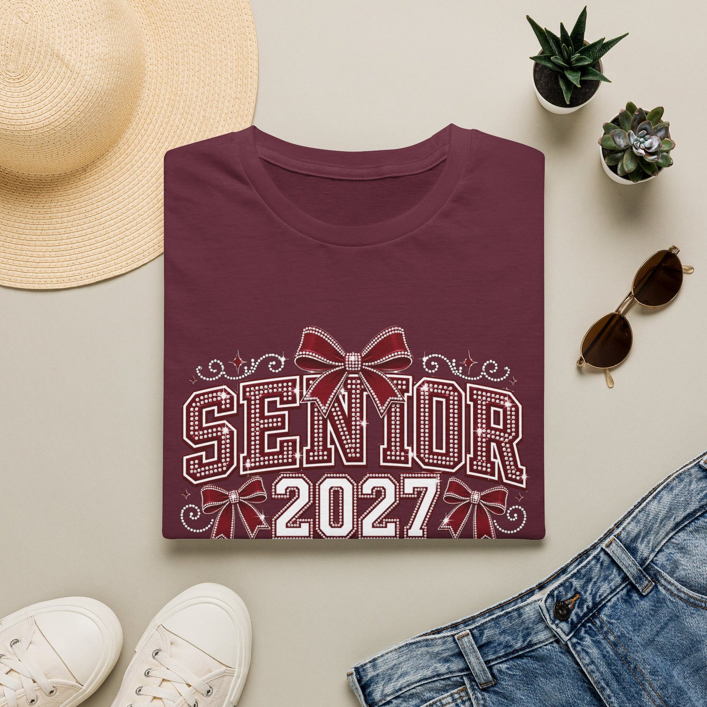 Senior 2027 T‑Shirt — Class of 2027 Cheer Bow Design