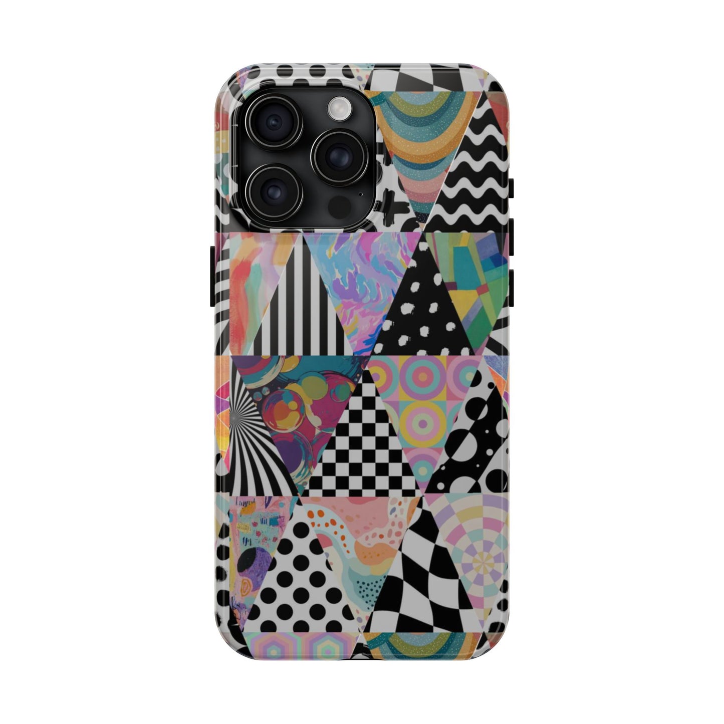 Retro Geometric Patchwork Design Tough Phone Case