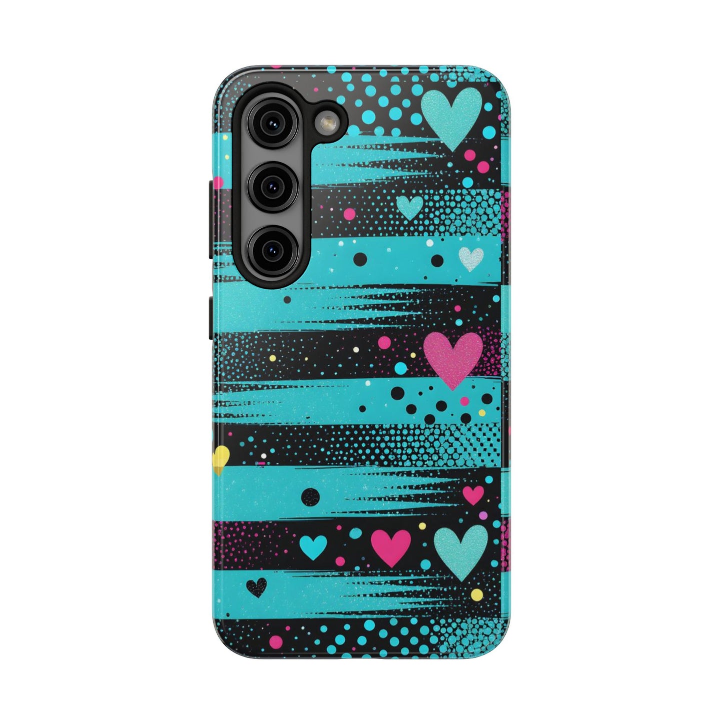 Teal Pop Heart Stripe Tough Phone Case