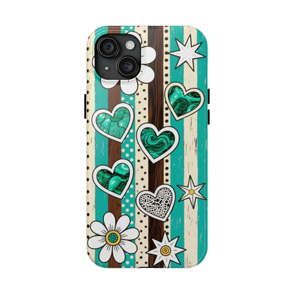 Turquoise Hearts & Daisies Tough Phone Case