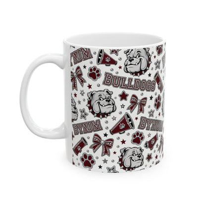 Bulldogs Pattern Ceramic Mug — BYNUM Paw Print & Mascot Coffee Cup (11oz/15oz)