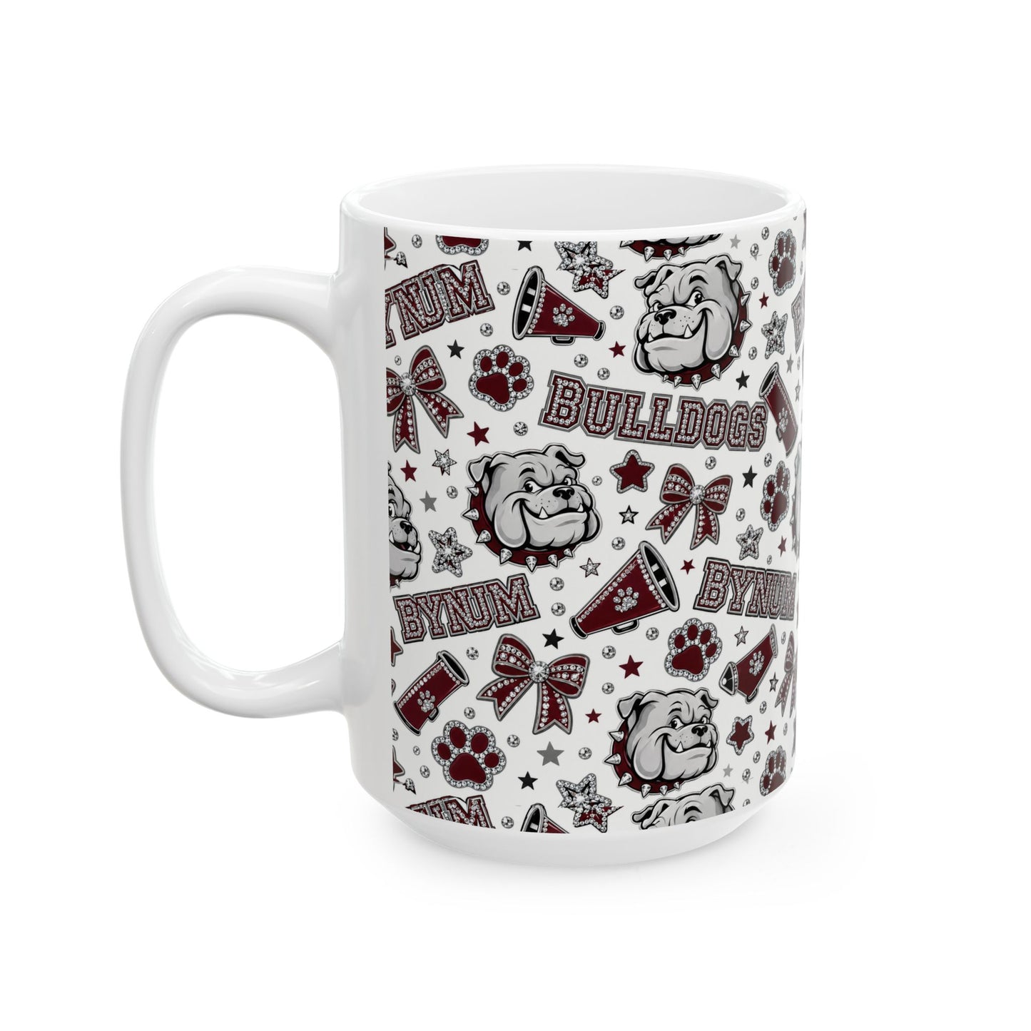 Bulldogs Pattern Ceramic Mug — BYNUM Paw Print & Mascot Coffee Cup (11oz/15oz)