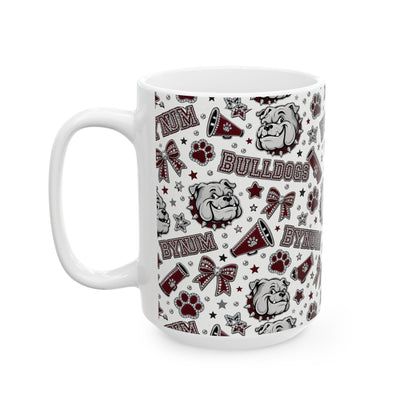 Bulldogs Pattern Ceramic Mug — BYNUM Paw Print & Mascot Coffee Cup (11oz/15oz)