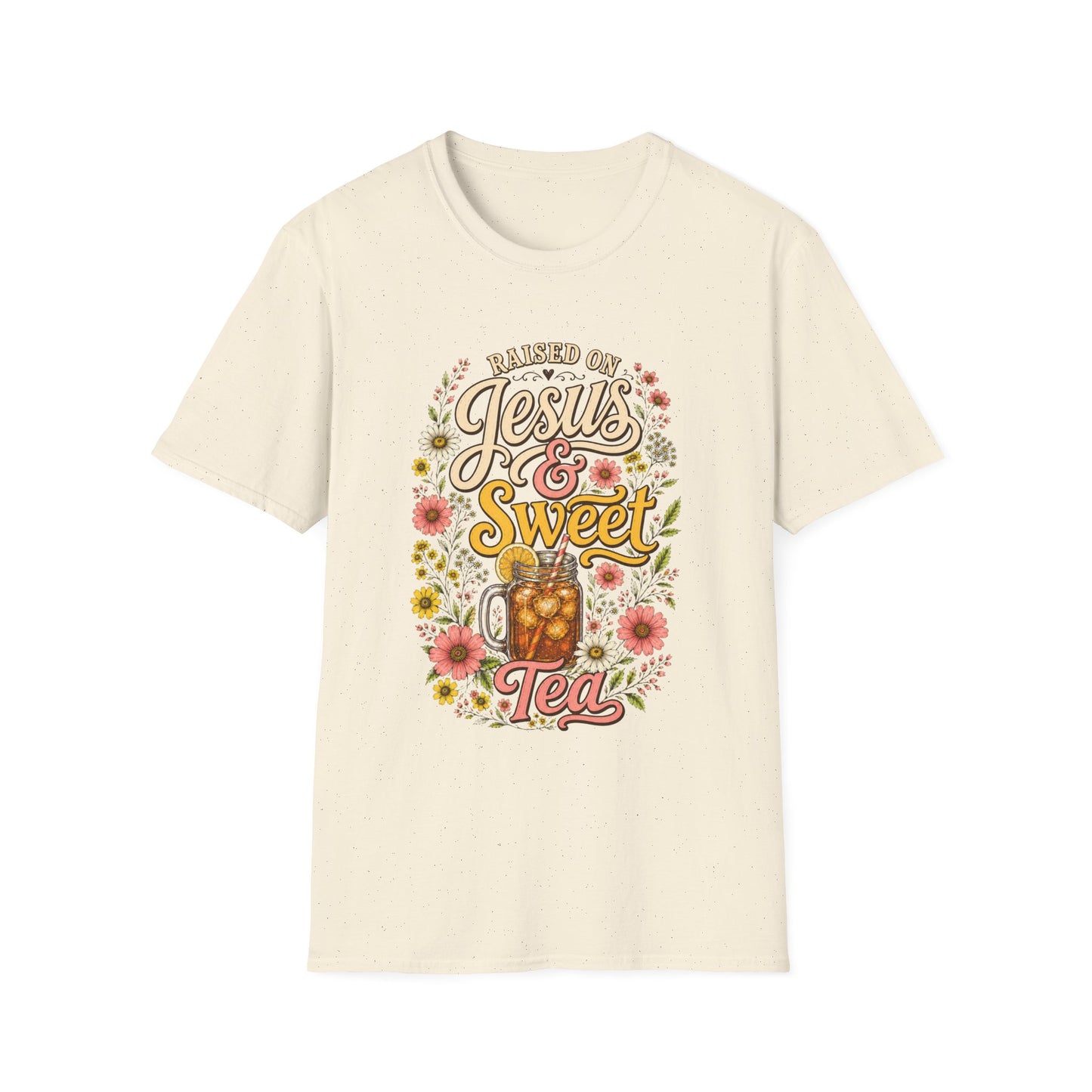 Raised on Jesus & Sweet Tea T‑Shirt — Floral Southern Faith Tee