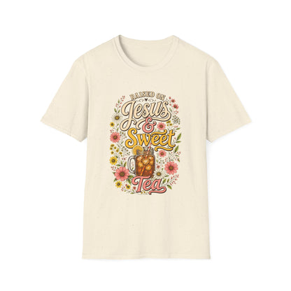 Raised on Jesus & Sweet Tea T‑Shirt — Floral Southern Faith Tee