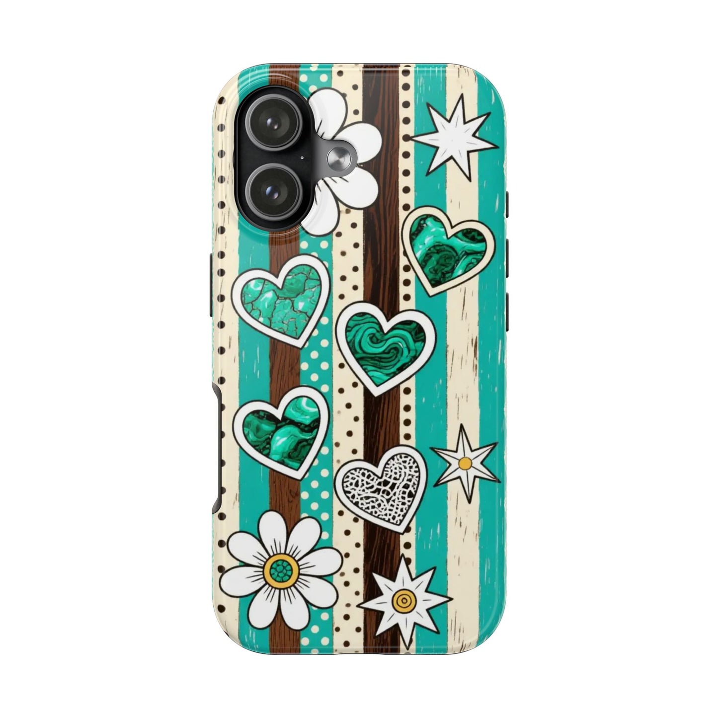 Turquoise Hearts & Daisies Tough Phone Case