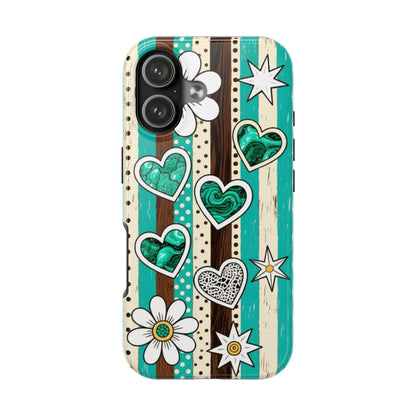 Turquoise Hearts & Daisies Tough Phone Case
