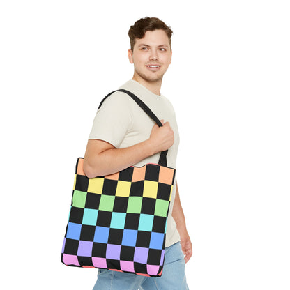 Checkerboard Rainbow Tote Bag