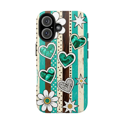 Turquoise Hearts & Daisies Tough Phone Case