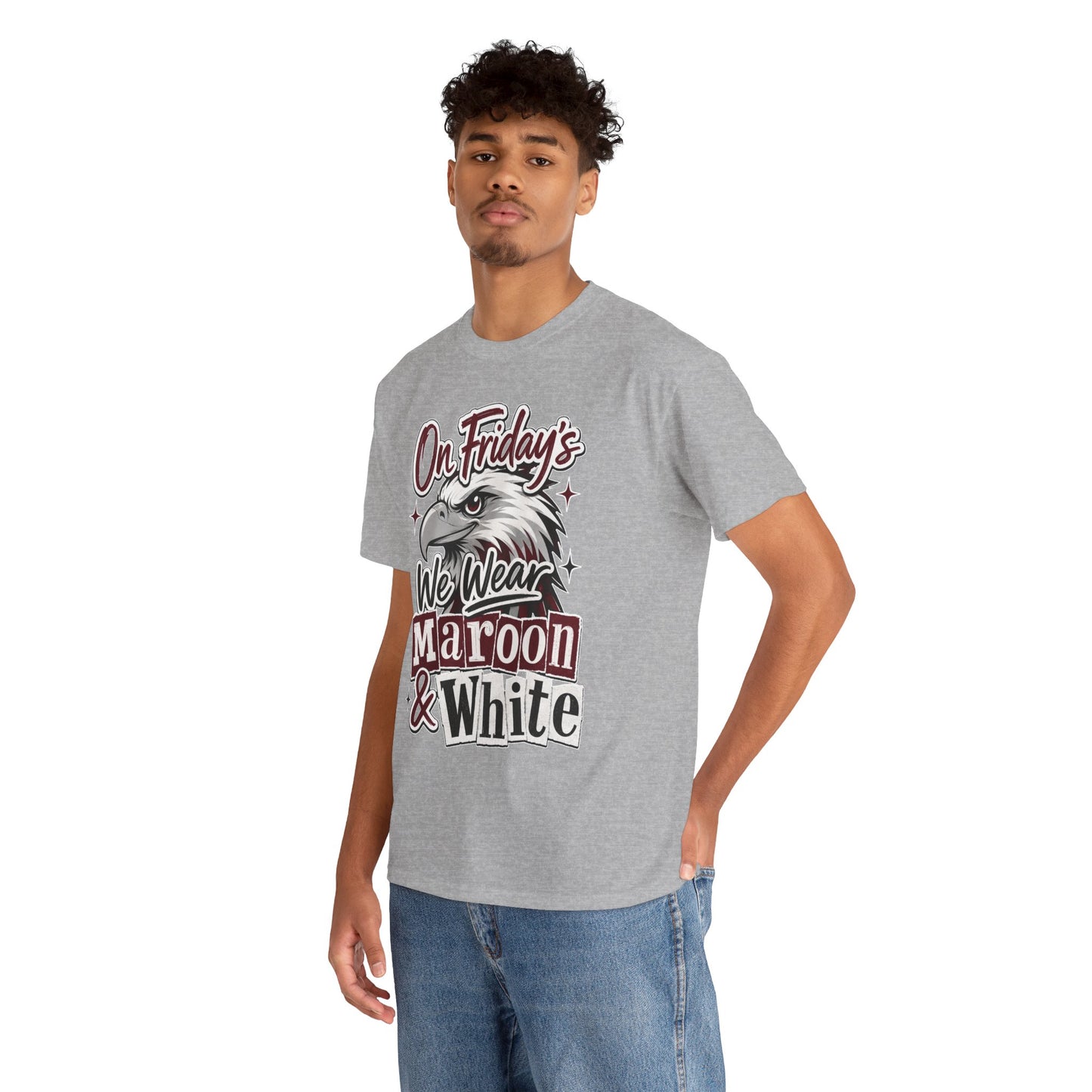 Friday Spirit Tee — "On Friday's We Wear Maroon & White" Eagle School Pride T-Shirt