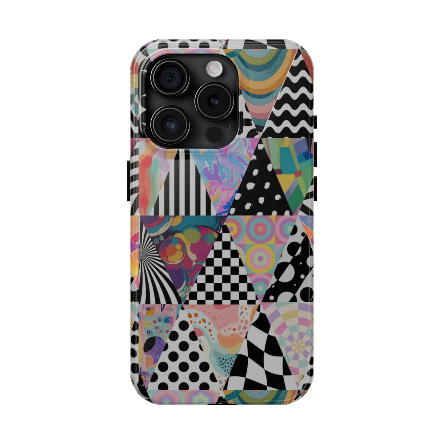 Retro Geometric Patchwork Design Tough Phone Case