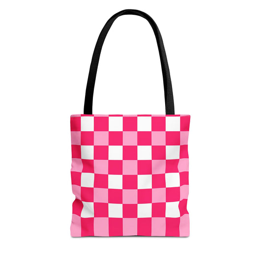 Pink Checkered Tote Bag