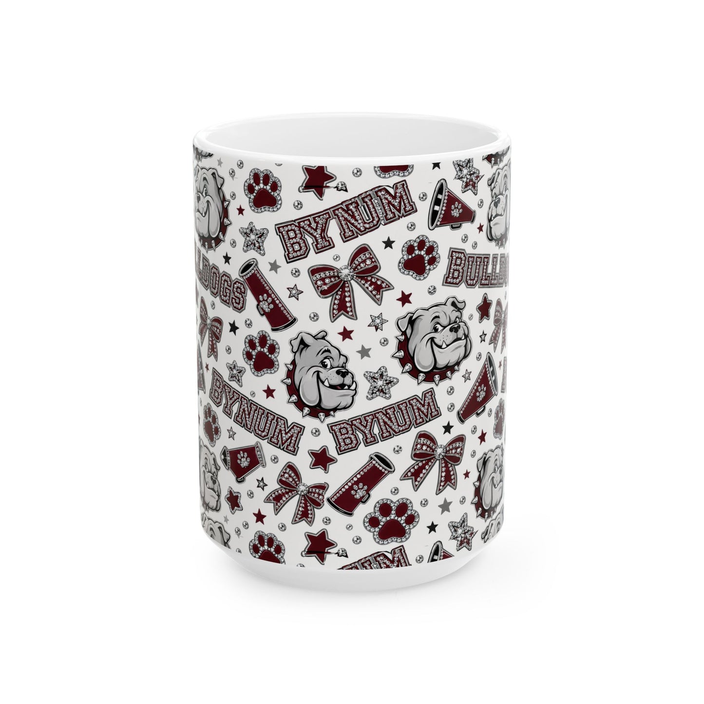 Bulldogs Pattern Ceramic Mug — BYNUM Paw Print & Mascot Coffee Cup (11oz/15oz)