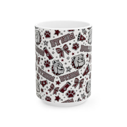 Bulldogs Pattern Ceramic Mug — BYNUM Paw Print & Mascot Coffee Cup (11oz/15oz)