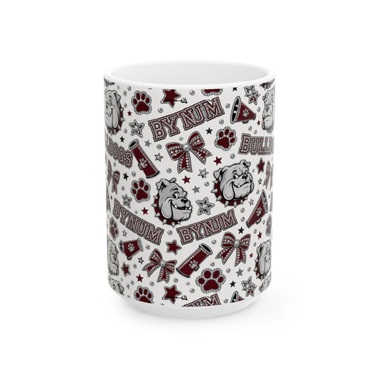 Bulldogs Pattern Ceramic Mug — BYNUM Paw Print & Mascot Coffee Cup (11oz/15oz)
