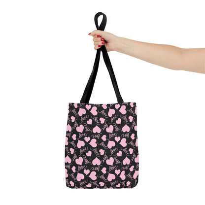 Pink Hearts & "Love" Tote Bag