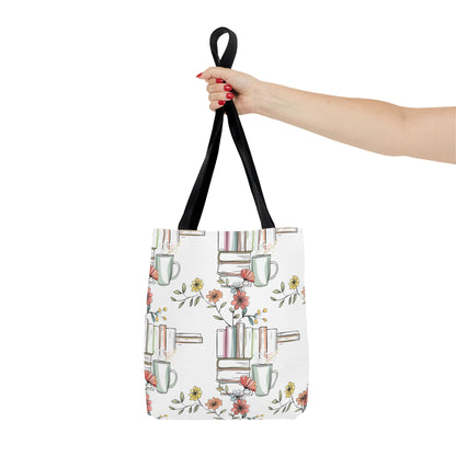 Floral Stacked Books & Coffee Tote Bag