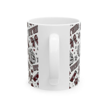 Bulldogs Pattern Ceramic Mug — BYNUM Paw Print & Mascot Coffee Cup (11oz/15oz)