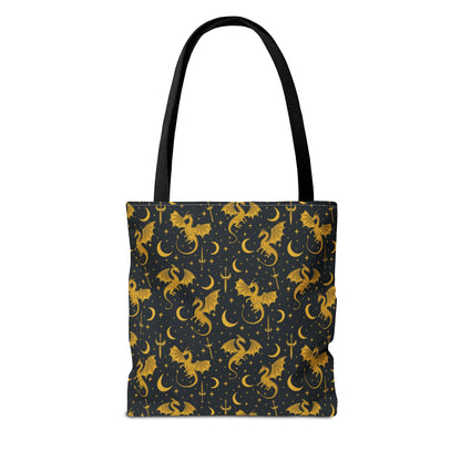 Crescent Moon Dragons Pattern Tote Bag