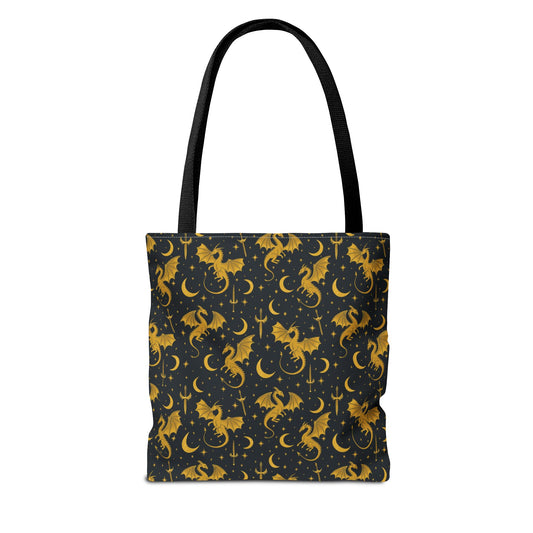Crescent Moon Dragons Pattern Tote Bag