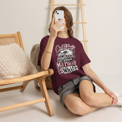Friday Spirit Tee — "On Friday's We Wear Maroon & White" Eagle School Pride T-Shirt
