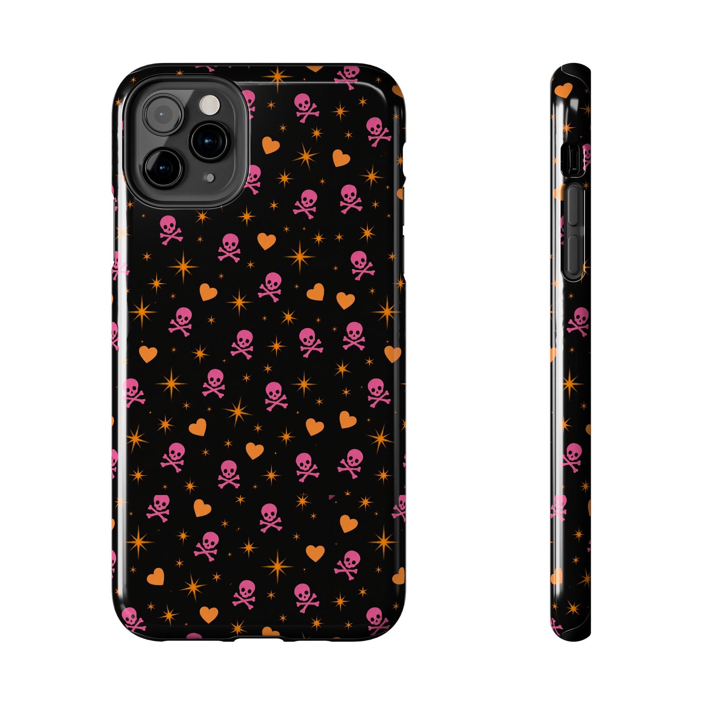 Pink Skull & Orange Heart Pattern Tough Phone Case