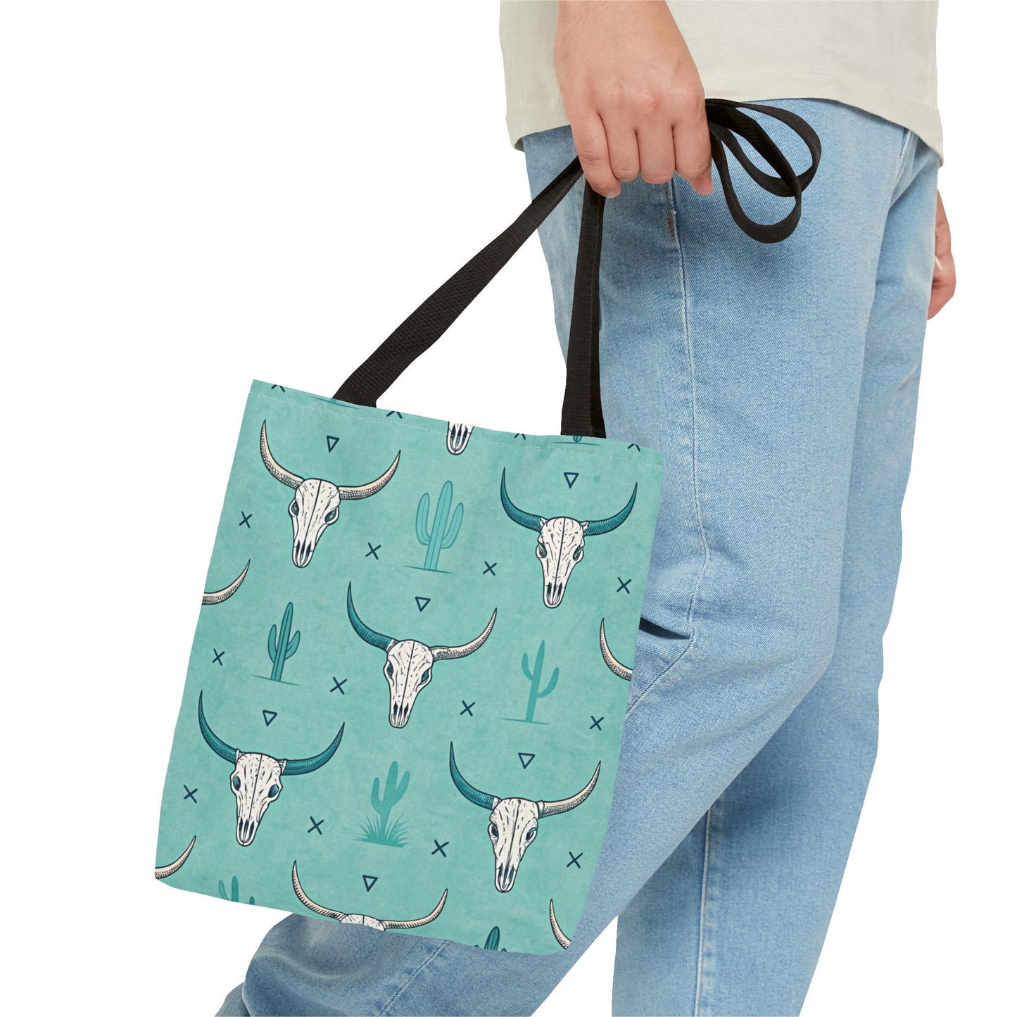 Turquoise Cactus & Cow Skulls Tote Bag