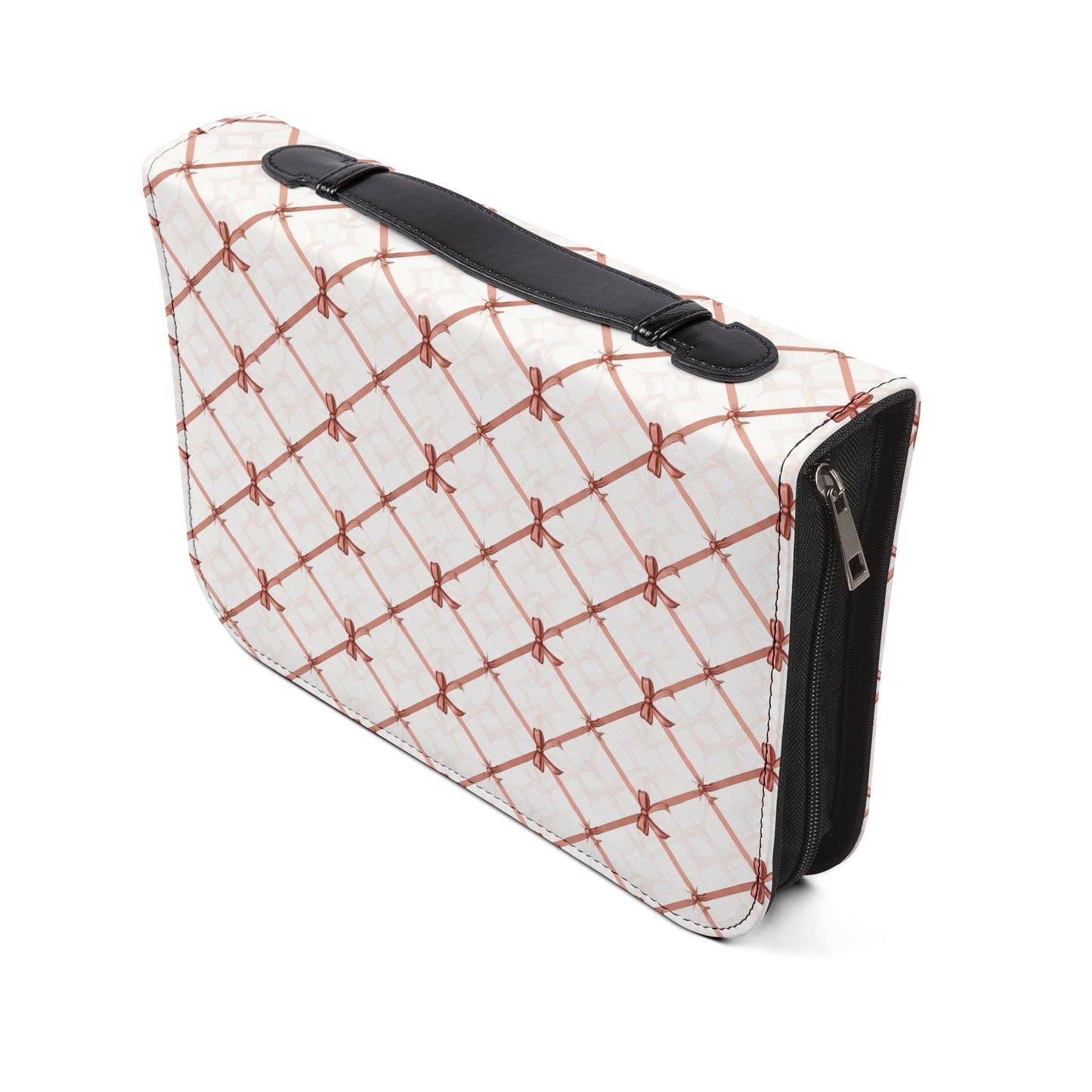 Quilted Rose Bow Pattern Zippered Bible Cover