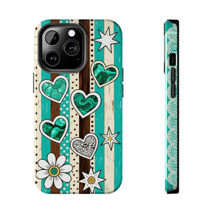 Turquoise Hearts & Daisies Tough Phone Case