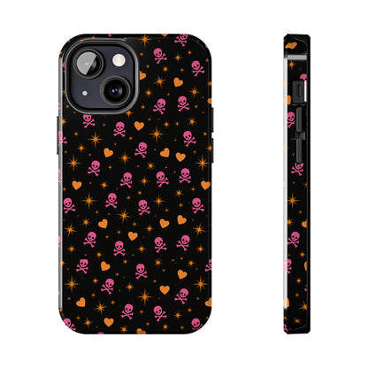Pink Skull & Orange Heart Pattern Tough Phone Case