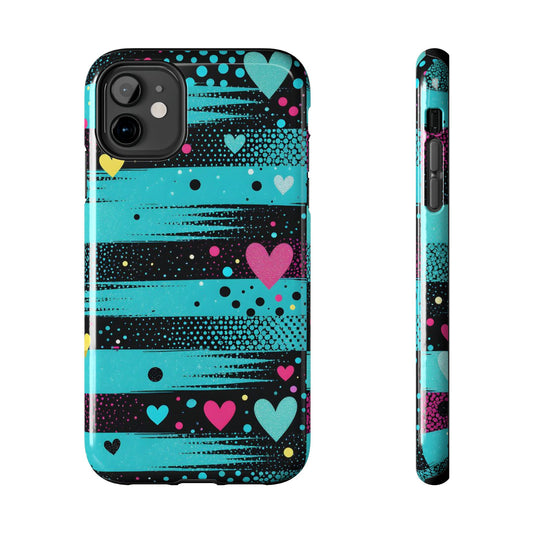 Teal Pop Heart Stripe Tough Phone Case