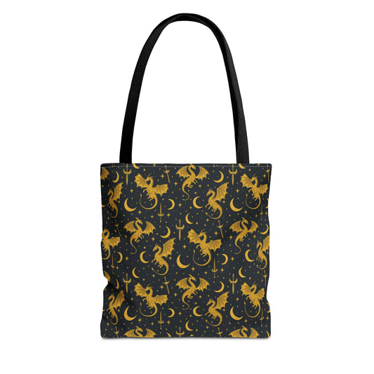 Crescent Moon Dragons Pattern Tote Bag