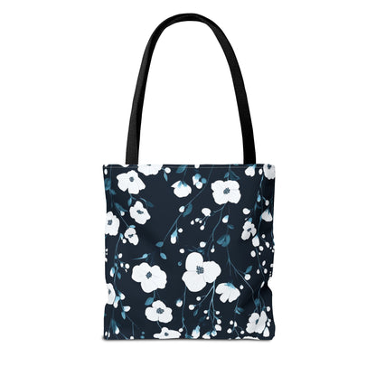 Navy Blue White Blossom Tote Bag