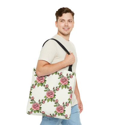 Vintage Pink Rose Wreath Tote Bag