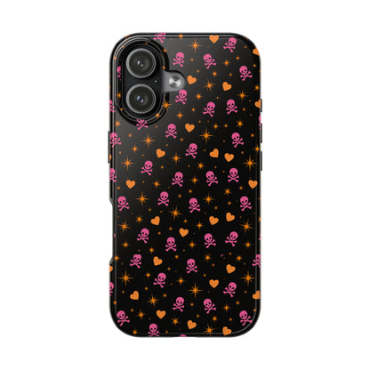 Pink Skull & Orange Heart Pattern Tough Phone Case