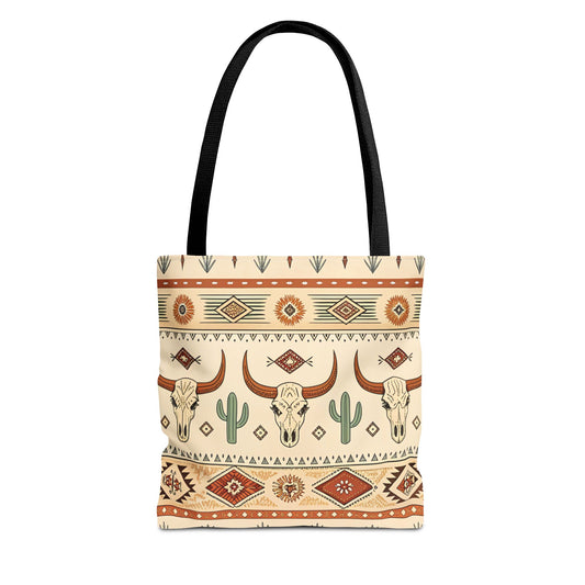 Boho Desert Cow Skull & Cactus Tote Bag