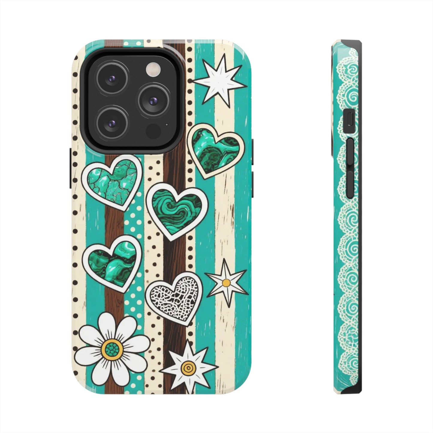 Turquoise Hearts & Daisies Tough Phone Case
